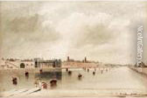 Sunderland Docks From The End Of The South Dock Looking North Oil Painting - John Wilson Carmichael