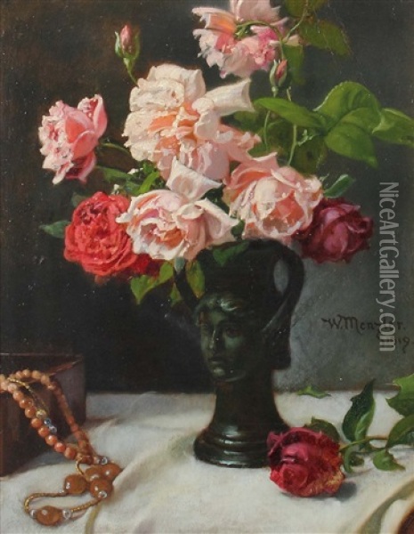 Stillleben Mit Rosen Oil Painting - Wilhelm Menzler