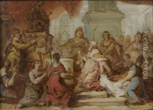 Salomon Sacrifiant Aux Idoles Oil Painting - Nicolas Vleughels
