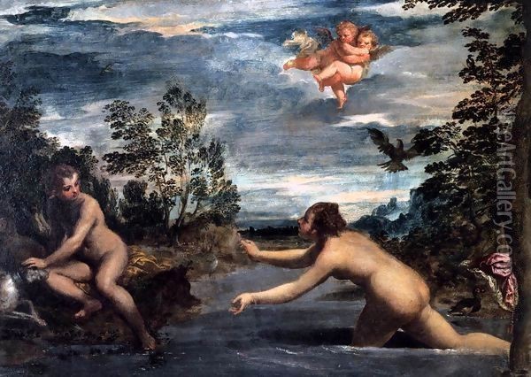 Salmacis and Hermaphroditus Oil Painting - Scarsellino