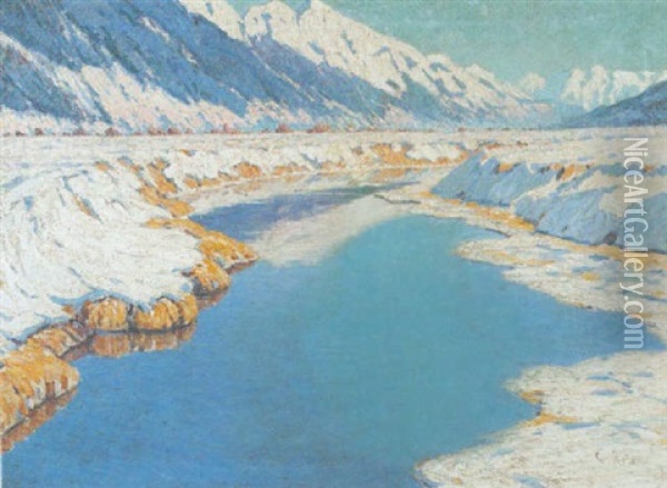 Alpenflus Im Hellen Licht Der Wintersonne Oil Painting - Carl Arp