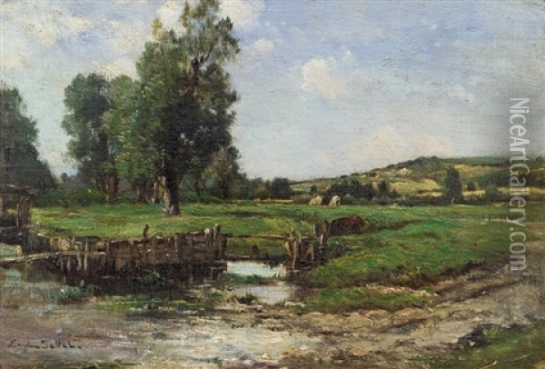 River Landscape Oil Painting - Eugen Jettel
