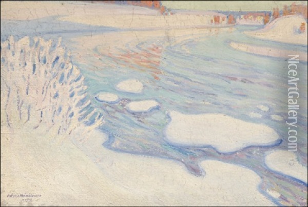 Talvinen Joki Oil Painting - Vaeinoe Haemaelaeinen