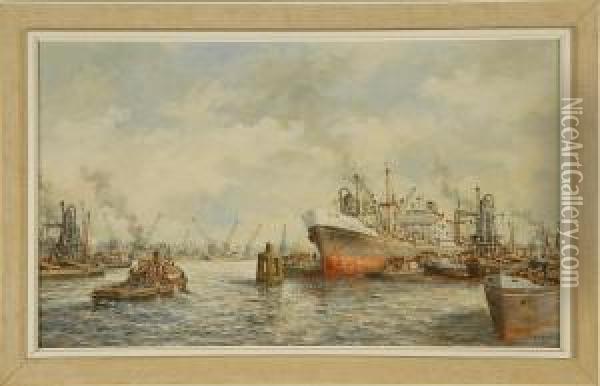 Rotterdam Harbor Oil Painting - Hugo Van Schaik