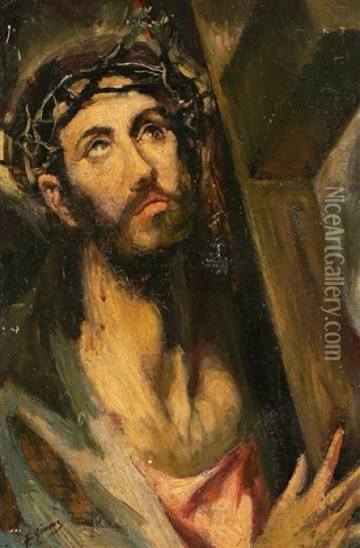 Cristo Con La Cruz A Cuestas Oil Painting - Francisco Gimeno Arasa