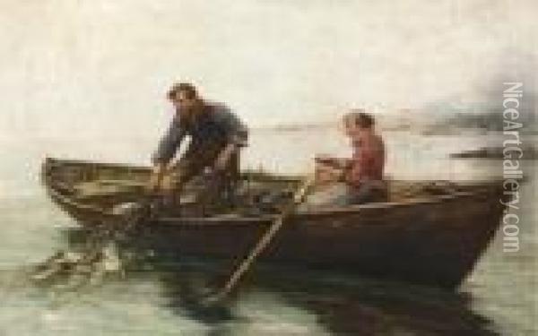 Bringing In The Catch Oil Painting - Oscar Wergeland