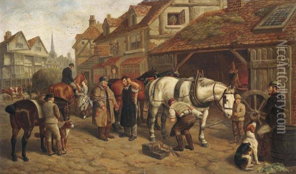 A Busy Day At The Forge Oil Painting - Edward Benjamin Herberte