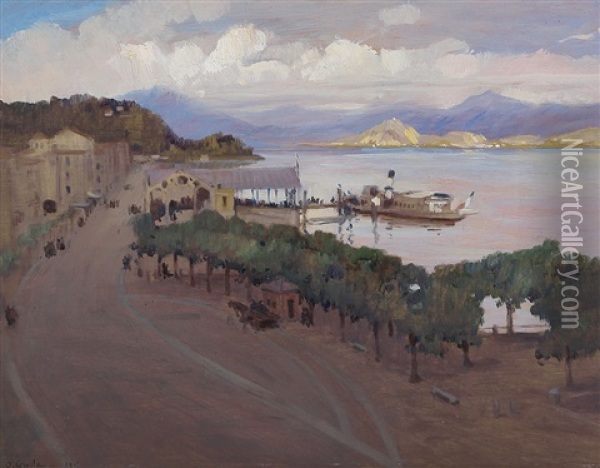 Veduta Del Lago Di Como Oil Painting - Ottavio Grolla