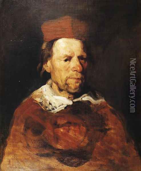 Man Wearing a Beret (Cardinal) Oil Painting - Piotr Michalowski