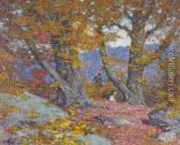 A Hunter And His Dog Among Autumn Trees Oil Painting - Edward Henry Potthast