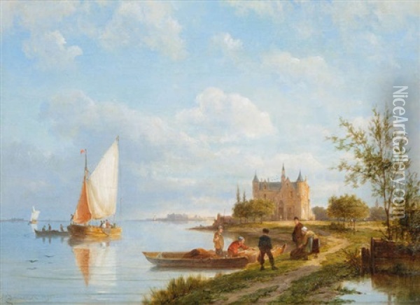 Zonnenburg/on The Rhine/holland Oil Painting - Pieter Cornelis Dommershuijzen