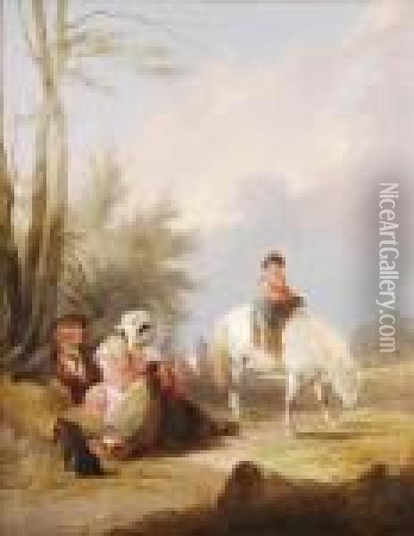 A Rest By Thewayside Oil Painting - Snr William Shayer