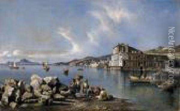 Napoli, Scorcio Del Golfo Con Capri Sullo Sfondo Oil Painting - Consalvo Carelli