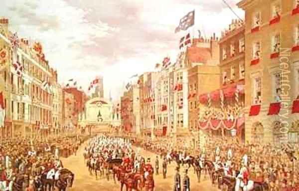 Wedding Procession of Edward Prince of Wales and Princess Alexandra Driving through the City at Temple Bar Oil Painting - Robert Dudley