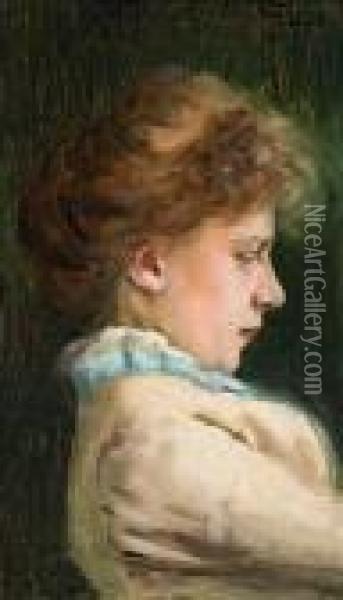 Portrait D'une Jeune Femme. Oil Painting - Vladimir Egorovic Makovsky