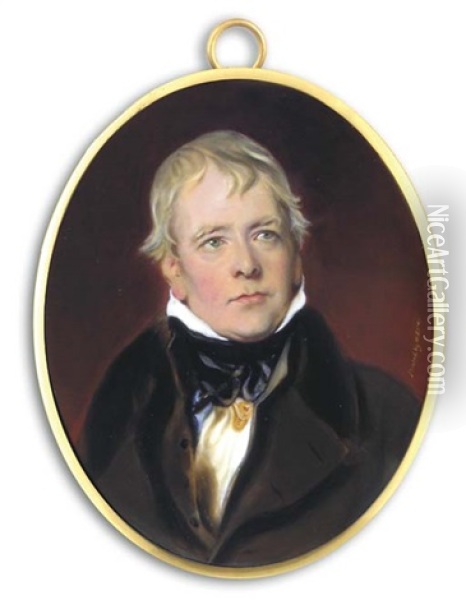 Sir Walter Scott (1771-1832), In Brown Coat And Waistcoat, White Shirt And Black Cravat, Forward Combed Grey Hair Oil Painting - William Essex