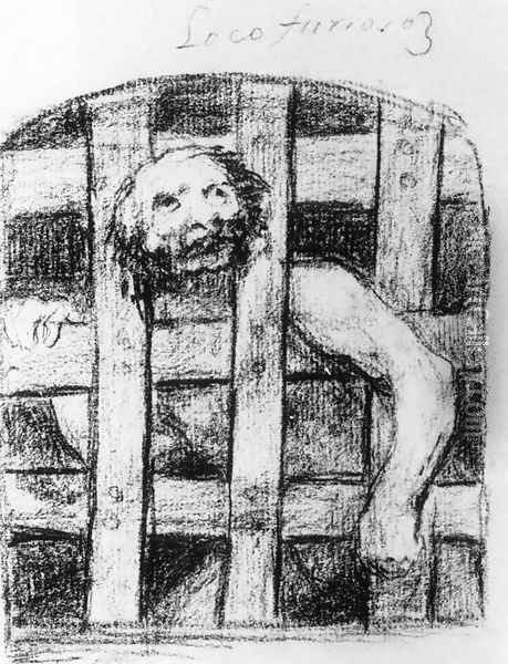 A Lunatic behind Bars Oil Painting - Francisco De Goya y Lucientes