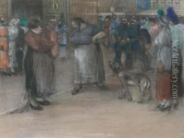Litigio In Strada, (1914) Oil Painting - Domenico Colao