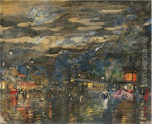 Parisian Boulevard By Night Oil Painting - Konstantin Alexeievitch Korovin