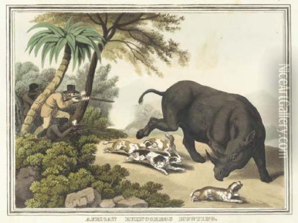 African Rhinoceros Hunting Oil Painting - Samuel Howitt