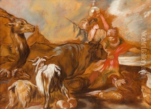 Noah Leading The Animals Into The Ark Oil Painting - Jean Baptiste Henri Deshays