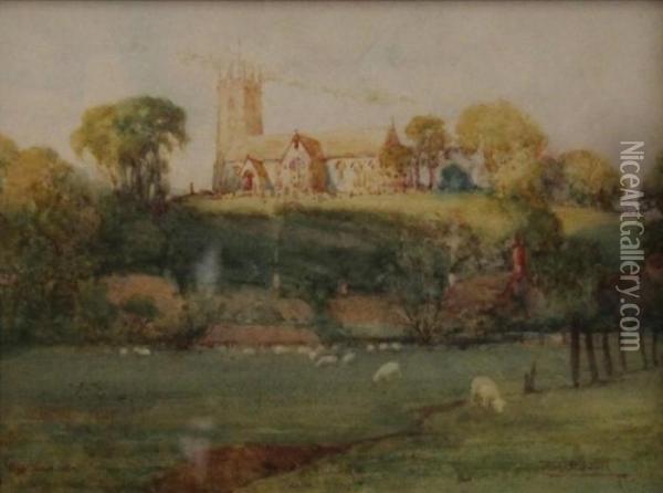 Pastoral Scene With Church Oil Painting - Albert Henry Fullwood