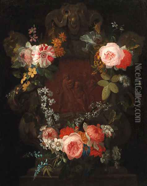 A swag of roses Oil Painting - Nicholas Van Verendael