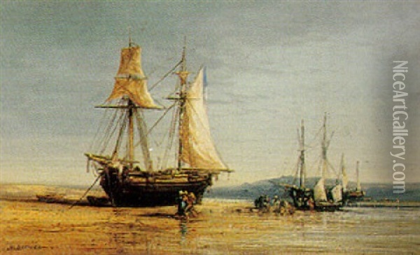 Ships Ashore Oil Painting - Jules Achille Noel