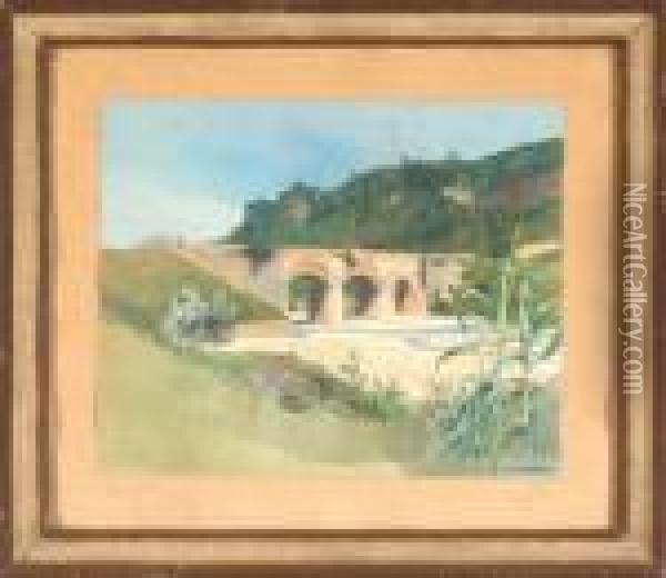 Blick Auf Die Alentobrucke Zwischen Roccamontepiano Und Casalincontrada Oil Painting - Eduard, Freiherr Von Handel-Mazetti