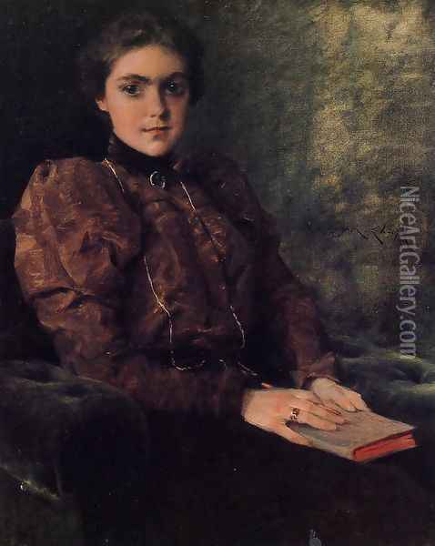 Portrait of Miss F. Deforest Oil Painting - William Merritt Chase