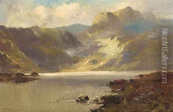 A sunlit loch landscape Oil Painting - Gustave de Breanski