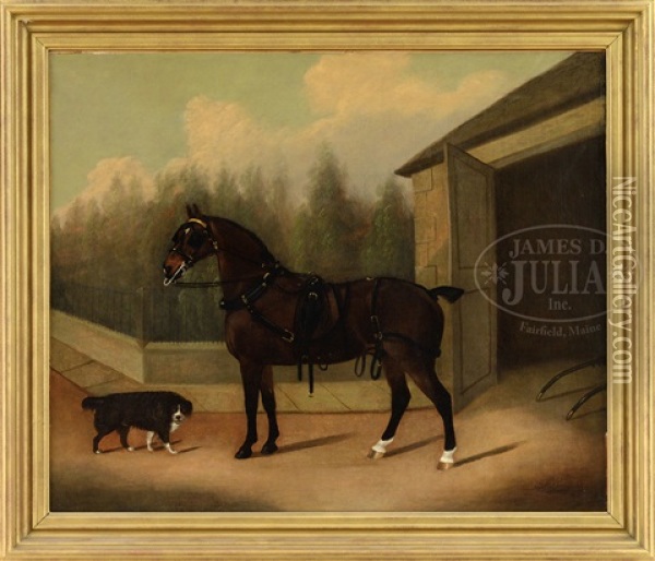 Carriage Horse In Full Harness Oil Painting - Clifton Tomson