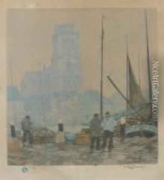 Fishermen In A Port Oil Painting - Tavik Frantisek Simon