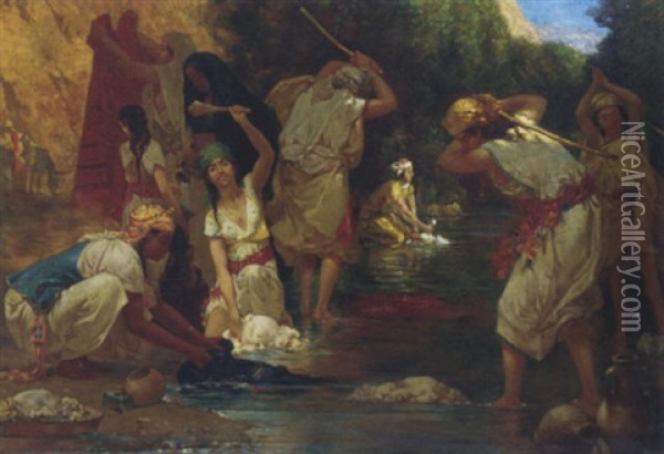 Les Femmes Du Douar A La Riviere Oil Painting - Gustave Achille Guillaumet