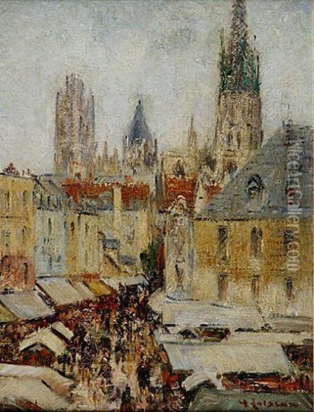 French, - La Rue De L'epicerie Arouen Oil Painting - Gustave Loiseau