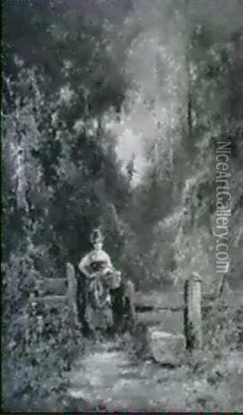 Junges Madchen Am Brunnentrog Auf Dem Waldweg Oil Painting - Willy Moralt