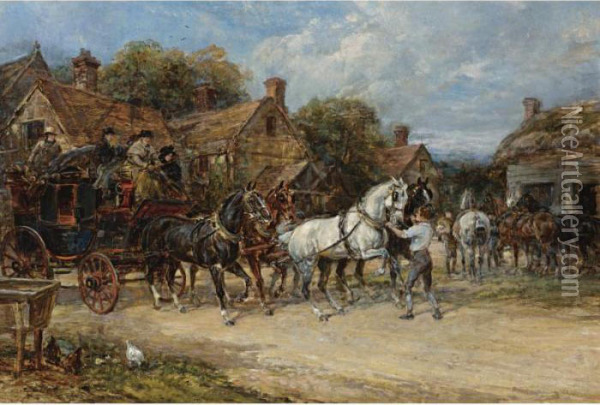 Arrival Of The Coach Oil Painting - Heywood Hardy