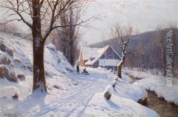 Schlittenpartie An Einem Sonnigen Wintertag Oil Painting - Walter Moras