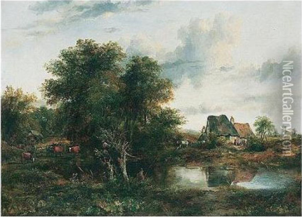 Landscape With A View Of A Cottage Oil Painting - Frederick Waters Watts