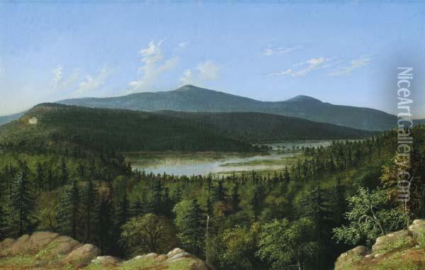 ''twin Lakes & Catskill Mountain House'' Oil Painting - Albertus Orient Del Browere