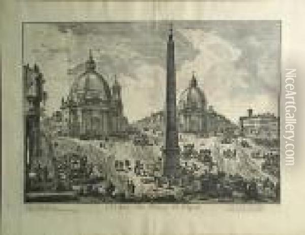 Veduta Della Piazza Del Popolo Oil Painting - Giovanni Battista Piranesi