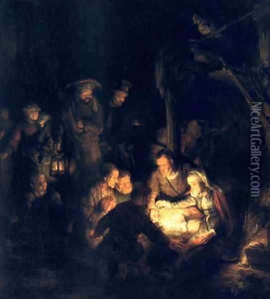 L'Adoration Des Bergers,munich 1646 Oil Painting - Rembrandt Van Rijn
