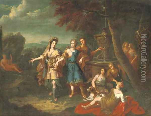 Diana and her nymphs by a fountain Oil Painting - Gerard Hoet