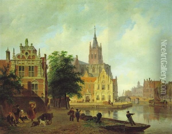 Blick Auf Die Oudekerk In Delft Oil Painting - Bartholomeus Johannes Van Hove