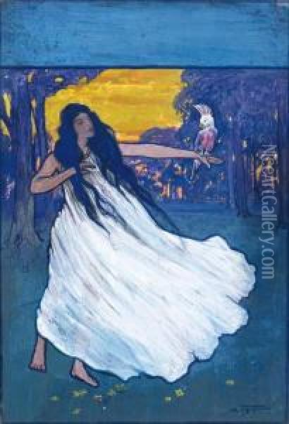 Girl With Galah Oil Painting - Albert Henry Fullwood
