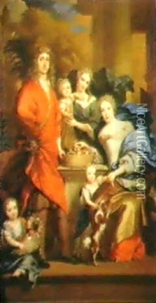 A Family Portrait Of A Nobleman, His Wife And Four Children Gathered In An Ornamental Garden Oil Painting - Barend Graat