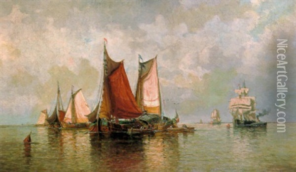 Fishing Boats, Ostend Oil Painting - Luc Raphael Ponson