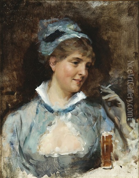 Woman With A Cigarette Oil Painting - Albert Edelfelt