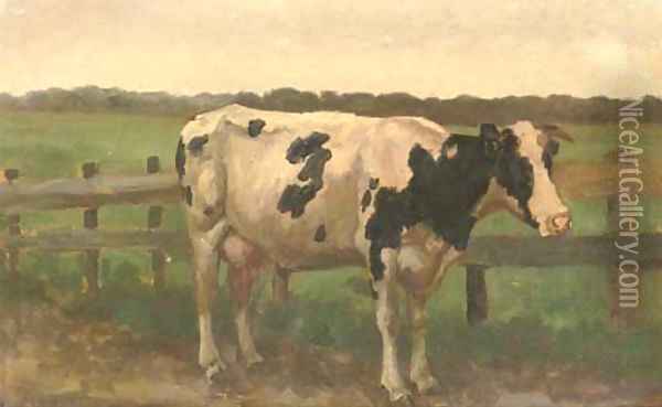 A cow in a meadow Oil Painting - Herman Gerhardus Wolbers