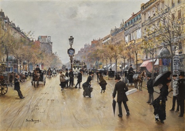 Scene De Grands Boulevards, Un Jour De Pluie Oil Painting - Jean Beraud